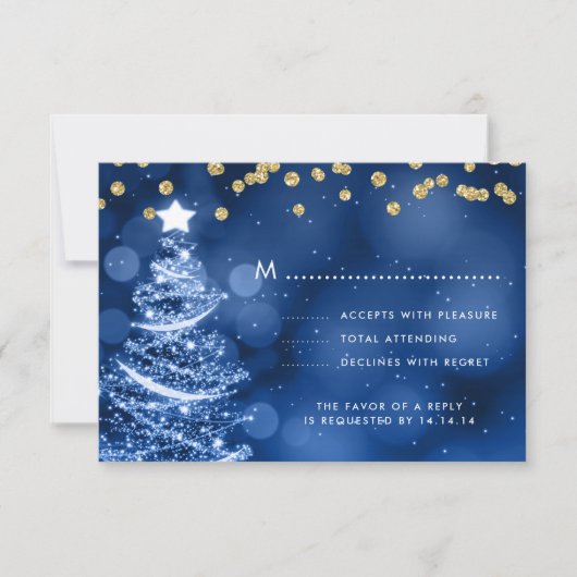 Mariage de Noël RSVP Sparkle Tree Gold Blue (Devant)