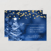 Mariage de Noël RSVP Sparkle Tree Gold Blue (Devant / Derrière)