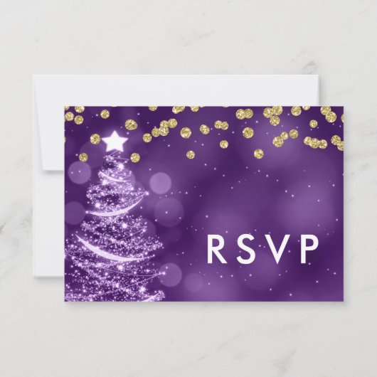 Mariage de Noël RSVP Sparkle Tree or pourpre (Dos)