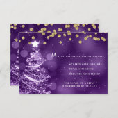 Mariage de Noël RSVP Sparkle Tree or pourpre (Devant / Derrière)