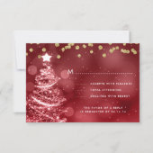 Mariage de Noël RSVP Sparkle Tree or rouge (Devant)