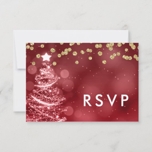Mariage de Noël RSVP Sparkle Tree or rouge (Dos)