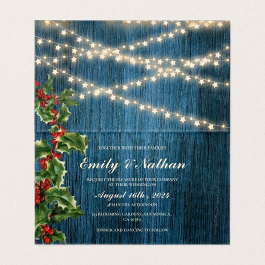 Mariage de Noël Rustique Blue Wood Monogram (Inside Unfolded)