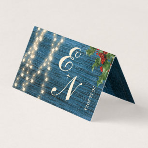 Mariage de Noël Rustique Blue Wood Monogram