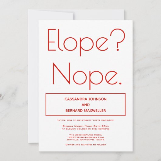 Mariage de non-fuite| Invitation (Devant)