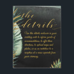 Mariage De Palme Tropical Les Détails Carte De Boî<br><div class="desc">Une carte de boîtier Details lorsque vous devez joindre des informations supplémentaires à côté de votre faire-part de mariage. Une élégante faire-part de mariage tropicale aquarelle peinte avec un fond de lavage d'aquarelle noire spectaculaire avec des feuilles de palmiers verts magnifiquement peints et des accents dorés chatoyants. Une calligraphie de...</div>