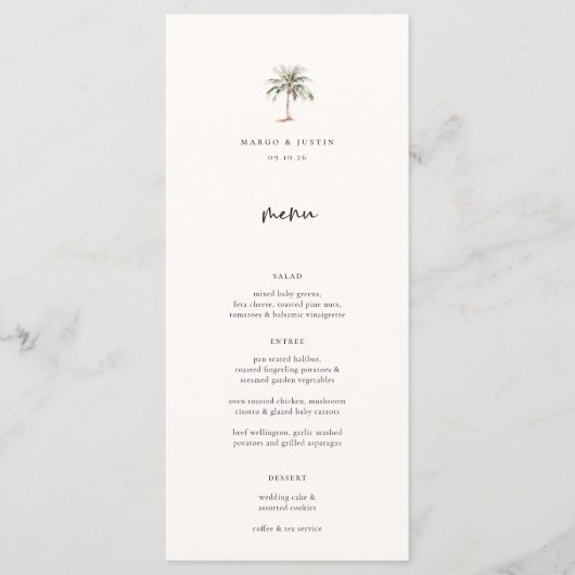Mariage de palmiers tropicaux Menu et Merci (Devant)