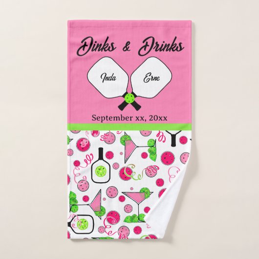 Mariage de Pickleball Dinks & Drinks Pink Cosmo (Serviette à main)