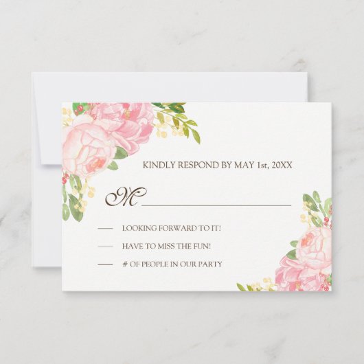 Mariage de pivoines roses romantiques RSVP (Devant)