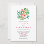 Mariage de plage florale tropicale Invitation (Devant)