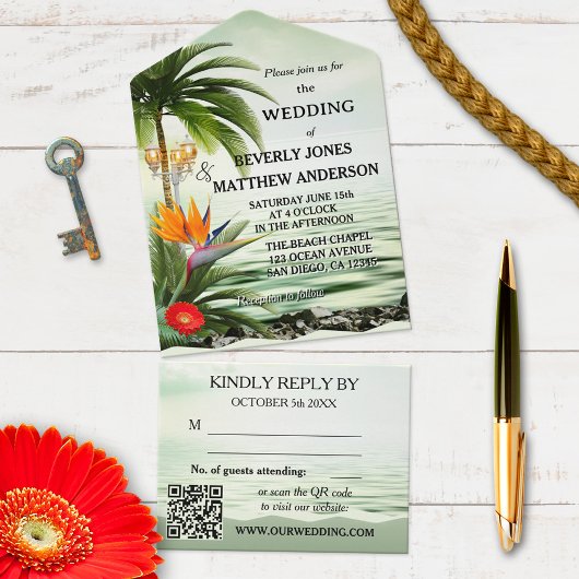 Mariage De Plage Tropical Tout En Une Invitation