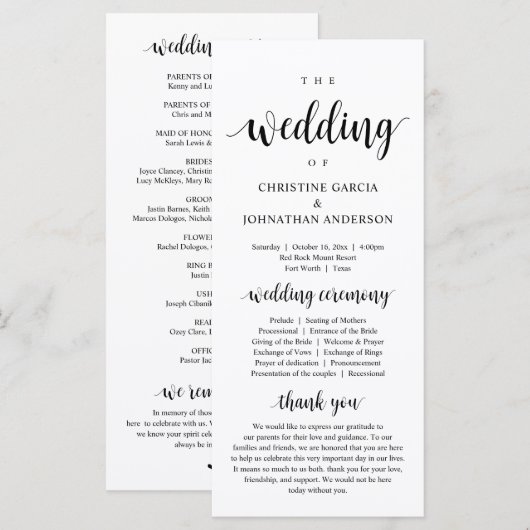 Mariage de, Programme de cérémonie Mariage moderne (Devant / Derrière)