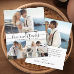 Mariage de recouvrement de calligraphie budgétaire<br><div class="desc">Budget, Minimaliste Moderne Élégant "Amour et merci" Script 3 Photo Collage Mariage Merci personnalisé abordable flyer à bas budget. Un mariage élégant vous remercie modèle en papier avec quatre (3) photos à l'avant et une photo à l'arrière. Avec le texte "Amour et merci" dans une tourbillonnant police de script de...</div>