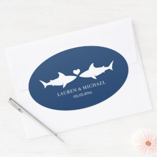 Mariage de requin avec des noms Sticker ovale