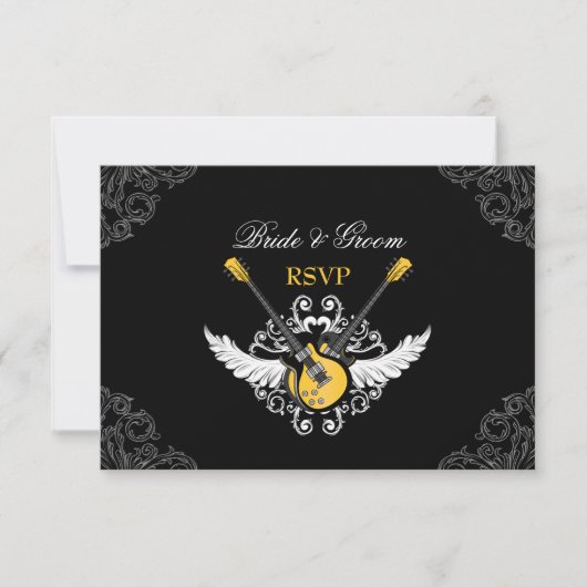 Mariage de roche et de rouleau Carte RSVP jaune (Devant)