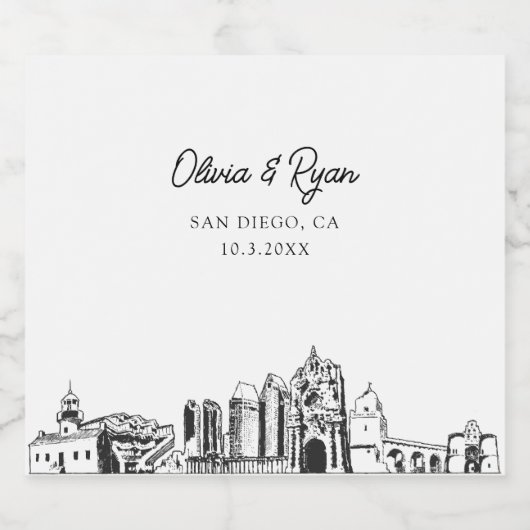 Mariage de San Diego Étiquette Champagne (Étiquettes simples)