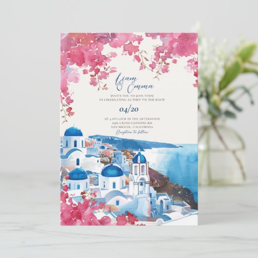 Mariage de Santorin Destination Mariage Invitation (Debout devant)