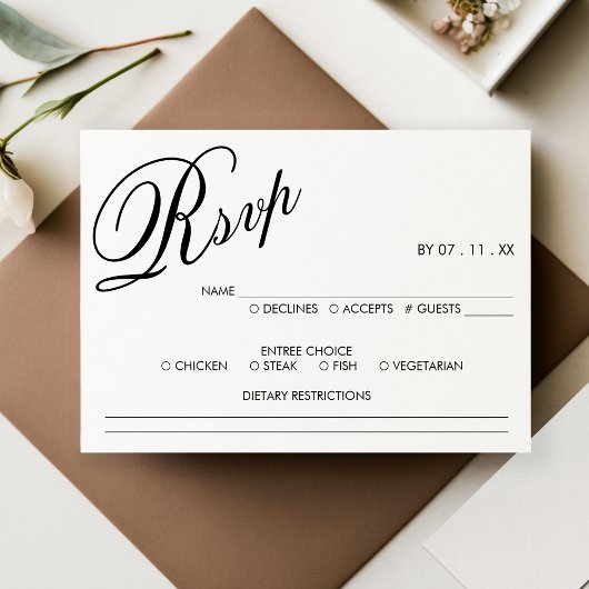 Mariage de script blanc et noir élégant RSVP
