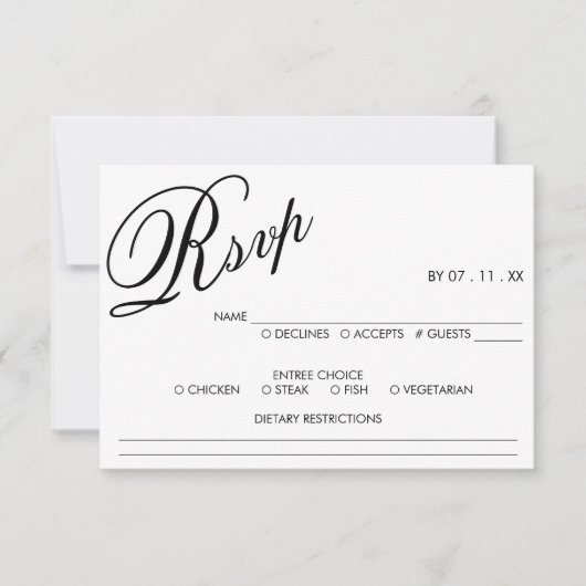 Mariage de script blanc et noir élégant RSVP (Devant)