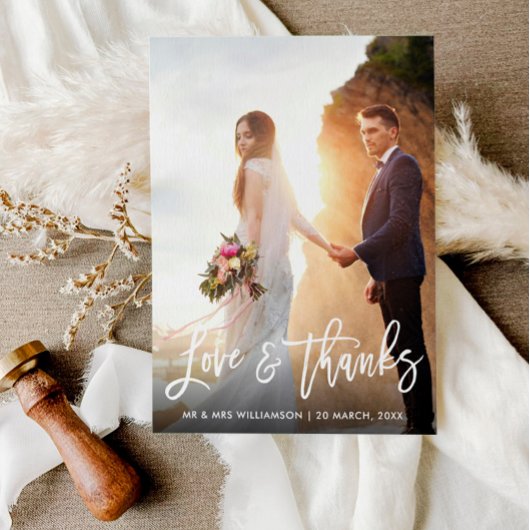 mariage de script blanc merci carte photo