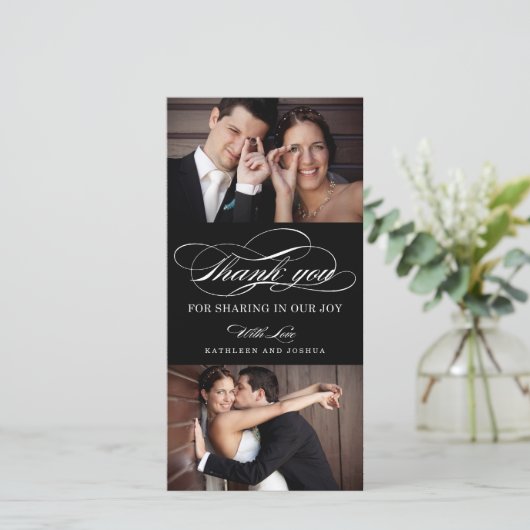 Mariage de script classique Carte photo Merci (Debout devant)