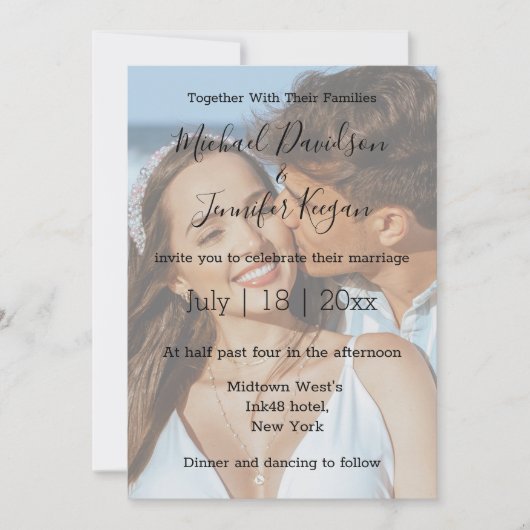 mariage de script élégant invitation photo évanoui (Devant)