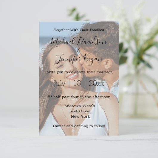 mariage de script élégant invitation photo évanoui (Debout devant)