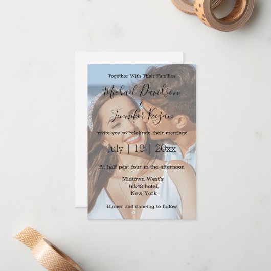 mariage de script élégant invitation photo évanoui (Devant/Arrière en situation)