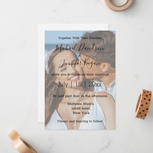 mariage de script élégant invitation photo évanoui (Devant/Arrière en situation)