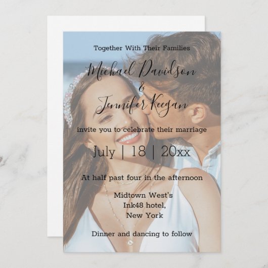 mariage de script élégant invitation photo évanoui (Devant / Derrière)