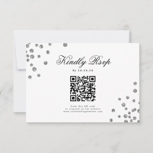 Mariage de script élégant QR RSVP Silver Confetti (Devant)