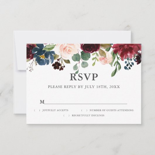 Mariage de script floral rustique RSVP (Devant)