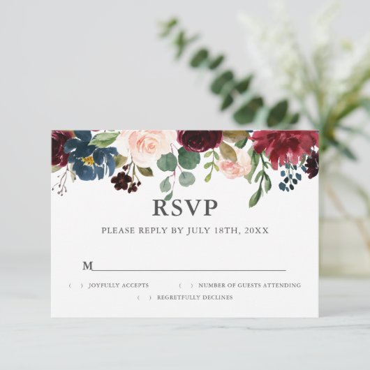 Mariage de script floral rustique RSVP (Debout devant)