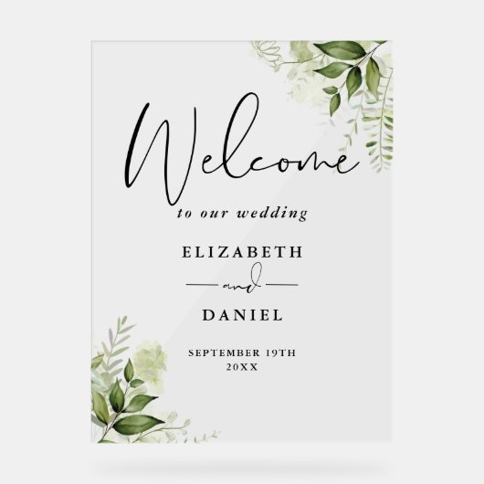 Mariage de script floral vert Bienvenue (Recto)