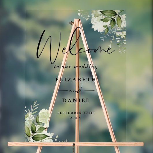 Mariage de script floral vert Bienvenue (Neutre)