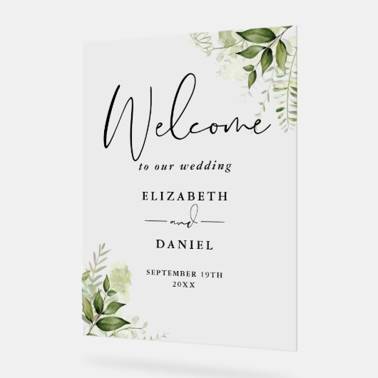Mariage de script floral vert Bienvenue (Angle)