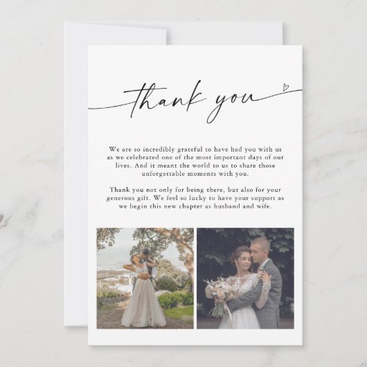 Mariage de script moderne 2 Photos Carte de remerc (Devant)