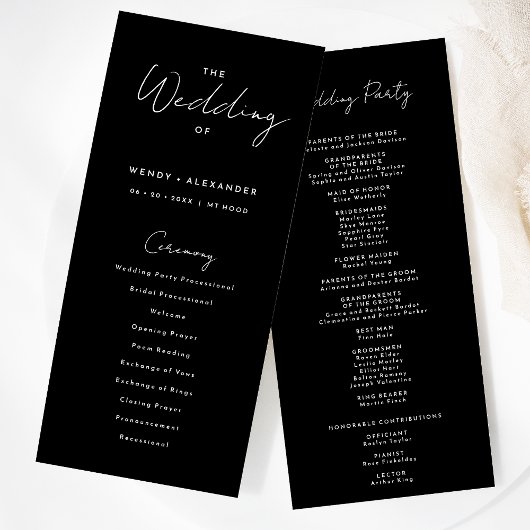 Mariage de script moderne noir programme plat