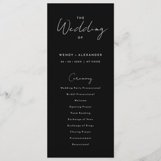 Mariage de script moderne noir programme plat (Devant)