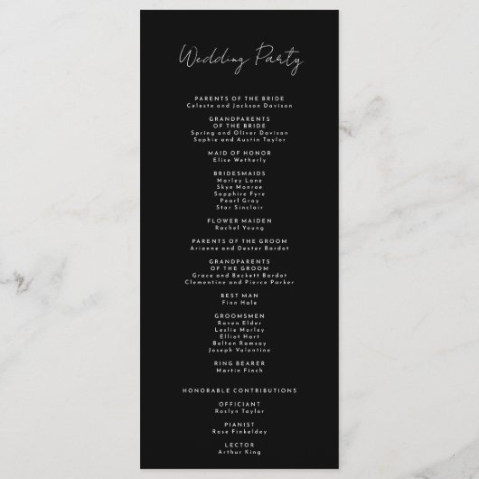 Mariage de script moderne noir programme plat (Dos)
