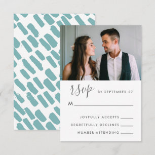 Mariage de script moderne photo Rsvp en bleu