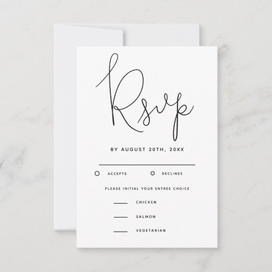 Mariage de script moderne RSVP avec choix de repas (Devant)