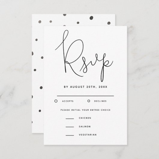 Mariage de script moderne RSVP avec choix de repas (Devant / Derrière)