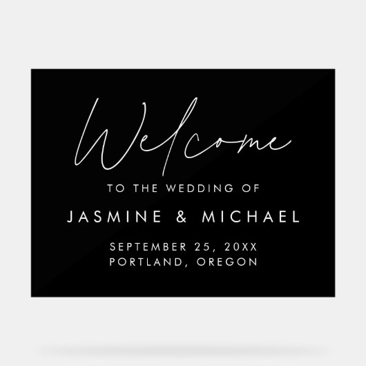 Mariage de script noir et blanc moderne Bienvenue (Recto)