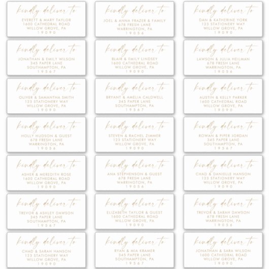 Mariage de script or moderne Étiquette de adresse  (Devant)