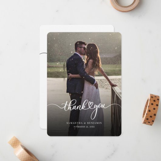 Mariage de script photo moderne Carte de remerciem (Devant/Arrière en situation)