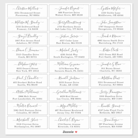 Mariage de script simple Étiquettes de adresse inv (Feuille)