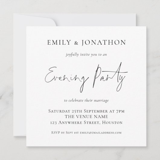 Mariage de script simple Invitation de soirée (Devant)