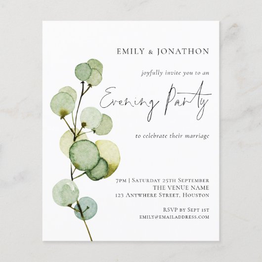 Mariage de soirée aux feuilles aquarelles bon marc (Devant)