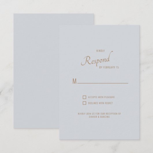 Mariage de texte bleu Dusty Gold RSVP (Devant / Derrière)